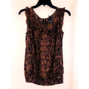 Guess Los Angeles Brown Lace Short Sleeve Ruffle Top Small